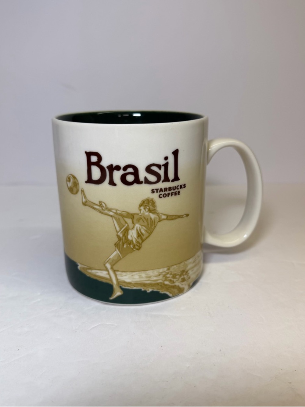 Starbucks 2012 Brasil Mug - Cream Exterior & Dark Green Interior Rare